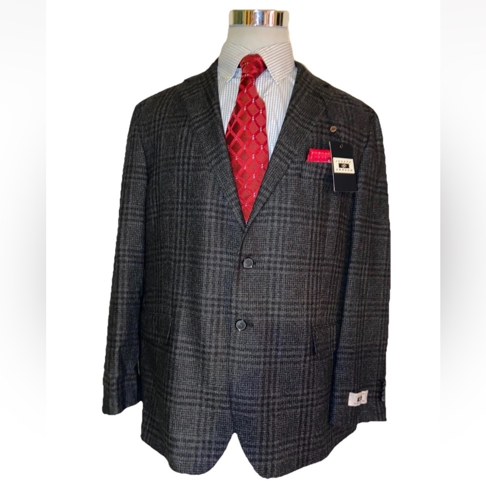 Joseph Abboud Blazer Windowpane Suit-Jacket Gray Sport Wool Coat Size 48R